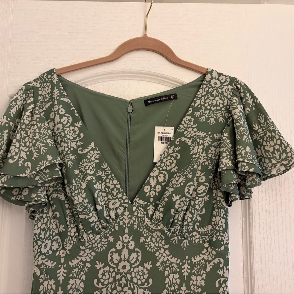 Abercrombie & Fitch New Olive Green Floral Maxi Dress with Flutter Sleeves MP